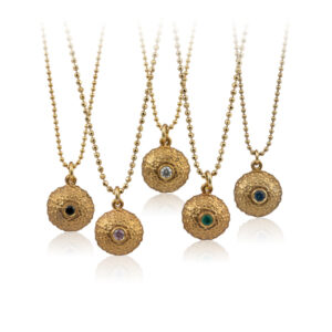 Colgante Erizo De Mar Pequeño Con Circonita Aguamarina Oro