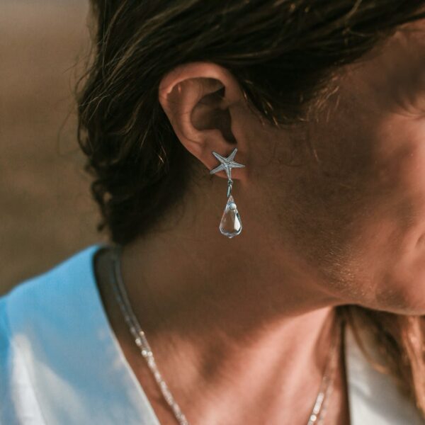 Pendientes Estrella De Mar Con Gota De Agua Plata